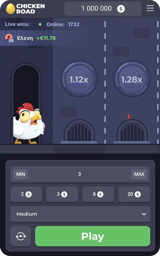 Chicken Road: pannello della puntata e livello Medium