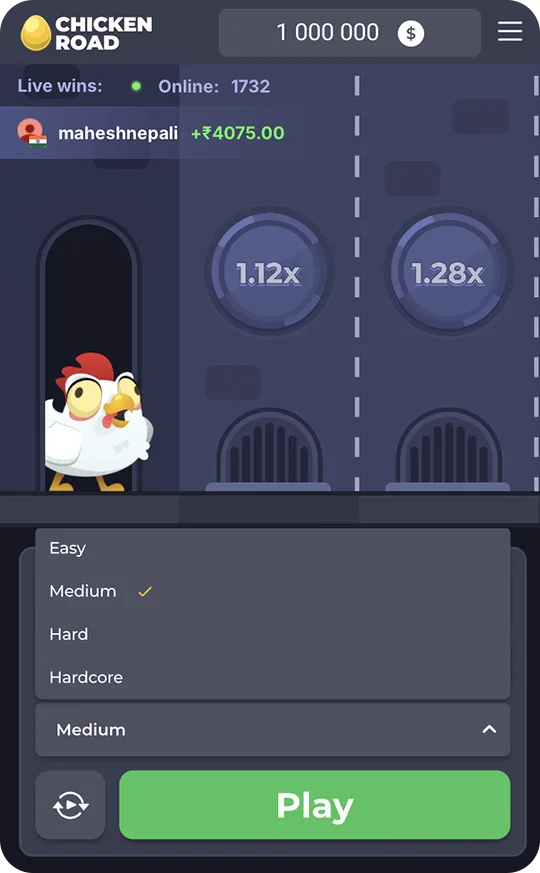 Chicken Road: scelta del livello di difficoltà