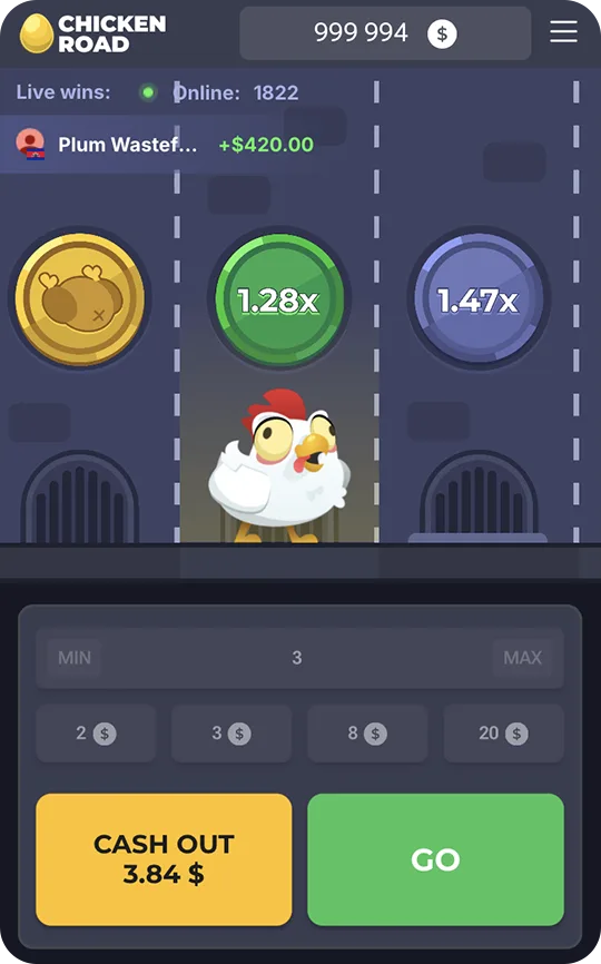 Chicken Road: corsa in atto, CASH OUT 3,84 $