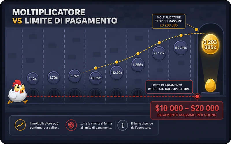 Moltiplicatore nel gioco Chicken Road contro il limite di pagamento dell'operatore